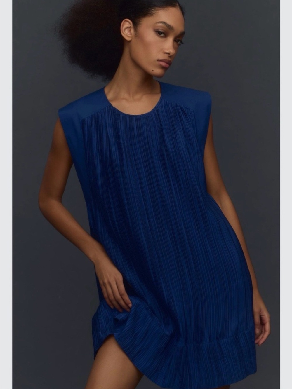 Anthropologie Blue Pleated Mini Dress XS Flowy Babydoll Minimalist Party
